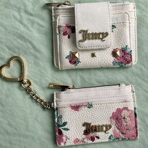 Juicy Couture white rose studded mini wallet card holder set